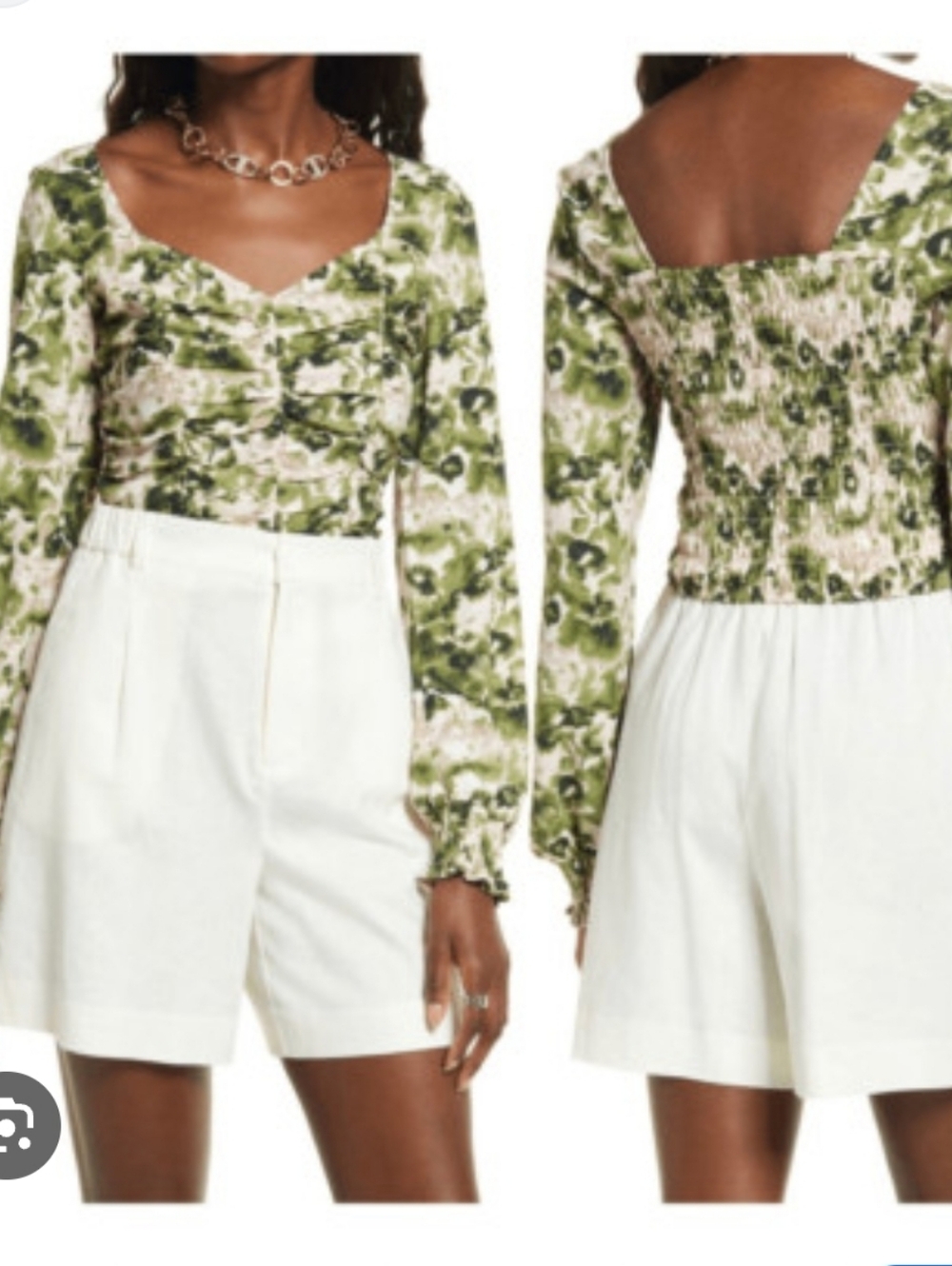 OPEN EDIT | Nordstrom Ruched Crop Top in Olive & Pink SZ S